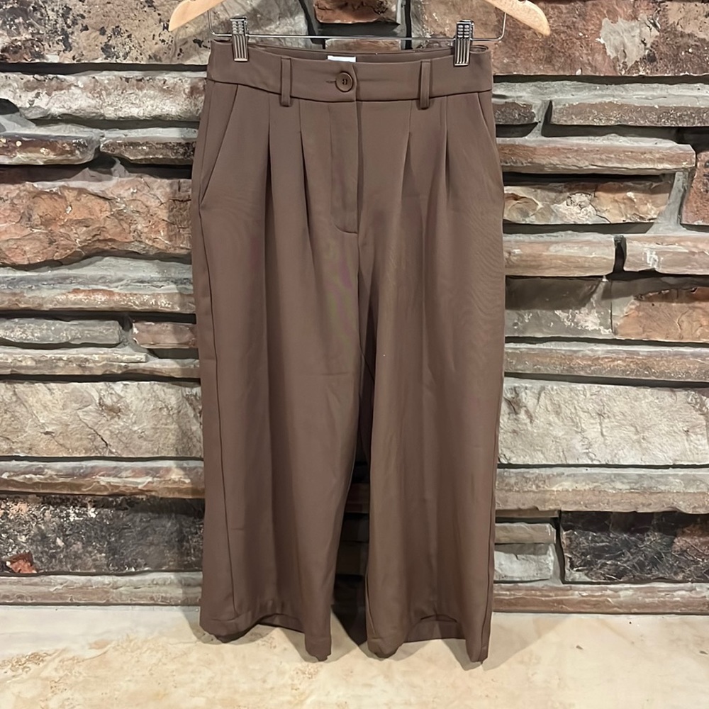 Princess Polly Archer Brown Pleated Wide Leg Trouser